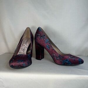 Libby Edelman Burgundy and Teal Floral Heels